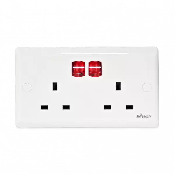 DEREN 2 Gang Switch Socket with Neon